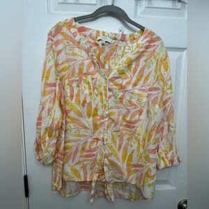 CORAL BAY Womens Petite Size PXL  Linen Blend Button Up tie front blouse